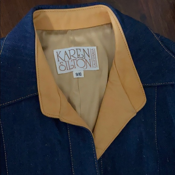 Karen Silton Dress denim leather trim Sz. 9/10 - Picture 2 of 9